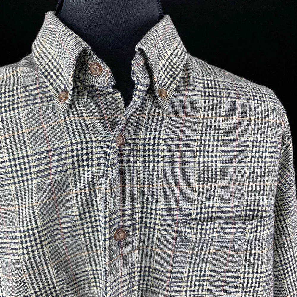 Viyella London Flannel Button Down Shirt Lg Houndstooth Plaid Cotton Wool - Picture 3 of 10